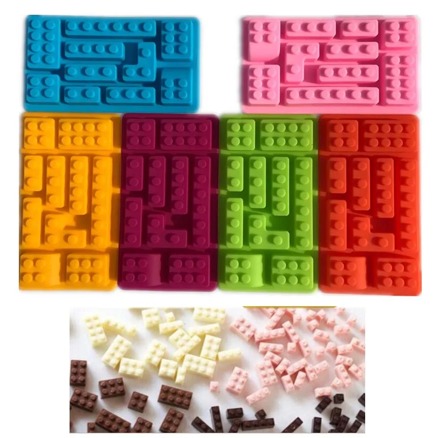 

10 Holes Lego Brick Blocks Shaped Rectangular DIY Chocolate Silicone Mold Ice Cube Tray Cake Tools Fondant Moulds