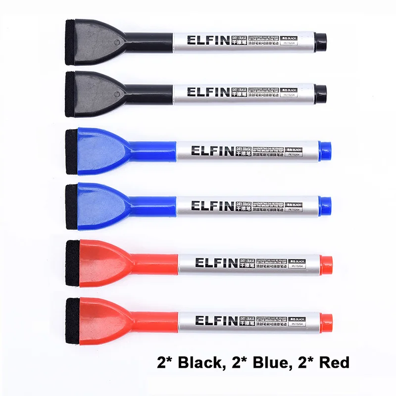 Black School Classroom Whiteboard Pen Dry White Board Markers Built In Eraser Student Children's Drawing Pen - Цвет: 2 Black 2 Blue 2 Red