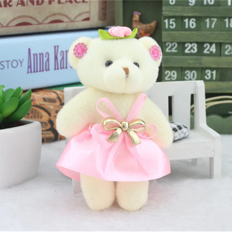 Lovely Teddy Bear Plush Toys Diamond Floral Bear in Dress Dolls Pendants DIY  Bouquet Wedding Party Decor 13cm 12pcslot  (4)