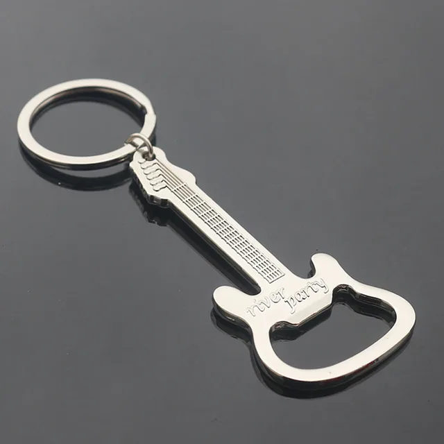 1 Pcs Metal Guitar Key Chain Ring Keychain Creative Beer Bottle Opener H HH