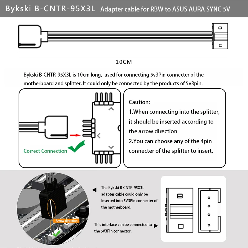 Bykski B-CNTR-95X4L/B-CNTR-95X3L Кабель-адаптер Освещение ASUS AURA материнская плата синхронизация оптическая линия RGB/RBW 5V3Pin/12V4Pin