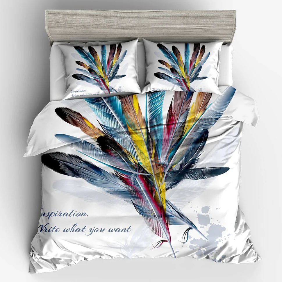 

Bedding Set Queen Size 3D Trippy Feather Color Duvet Cover Twin Full King Kids Bed Cover Sets Pillowcase