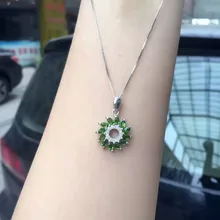 Натуральный зеленый диопсид кулон S925 Серебряный натуральный драгоценный камень кулон Цепочки и ожерелья модный элегантный круглый колеса женские вечерние ювелирные изделия