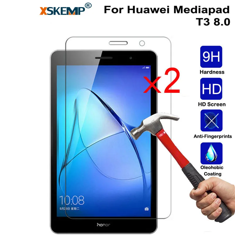 

XSKEMP 2Pcs/Lot 0.3mm Real Tempered Glass For Huawei Mediapad T3 8.0 Screen Protector Tablet Film 9H Hard Transparent Ultra-thin