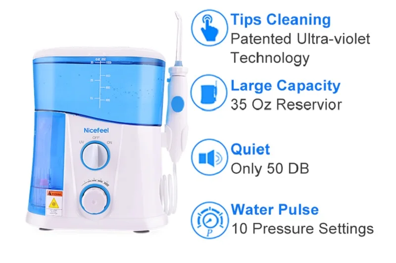 Cena Nicefeel regulowany 10 poziom nić dentystyczna wody irygator doustny Flosser do czyszczenia zębów 1000ML zbiornik o dużej pojemności sterylizacji uv
