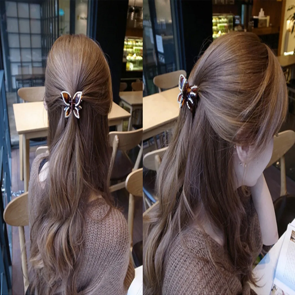 

2018 Lady Headdress Plaid Bow Headband Turban Elastic Fashion Women Diamond Butterfly claw clip hair accessoriesY429