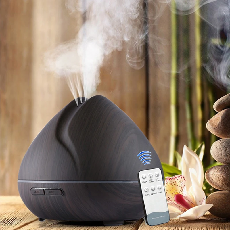 

500ML Remote Control Essential Oil Aroma Diffuser With Wood Grain Aromatherapy Diffuser 7 Color LED Light For Home Office