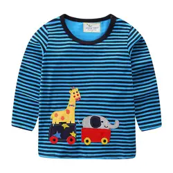 Детская одежда для весны и осени в полоску топы для мальчиков мультфильм аппликация футболки для мальчиков хлопок детская одежда футболки
