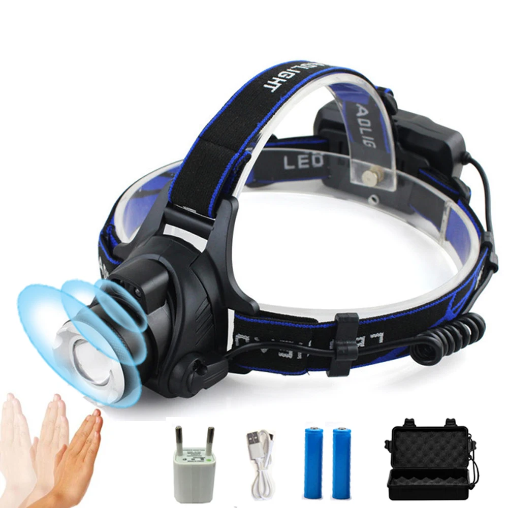 

10000Lums Induction LED Headlamp IR Sensor Headlight USB RechargeableL2/T6/Q5 LED Head Light Lamp 18650 Battery Fishing Lantern