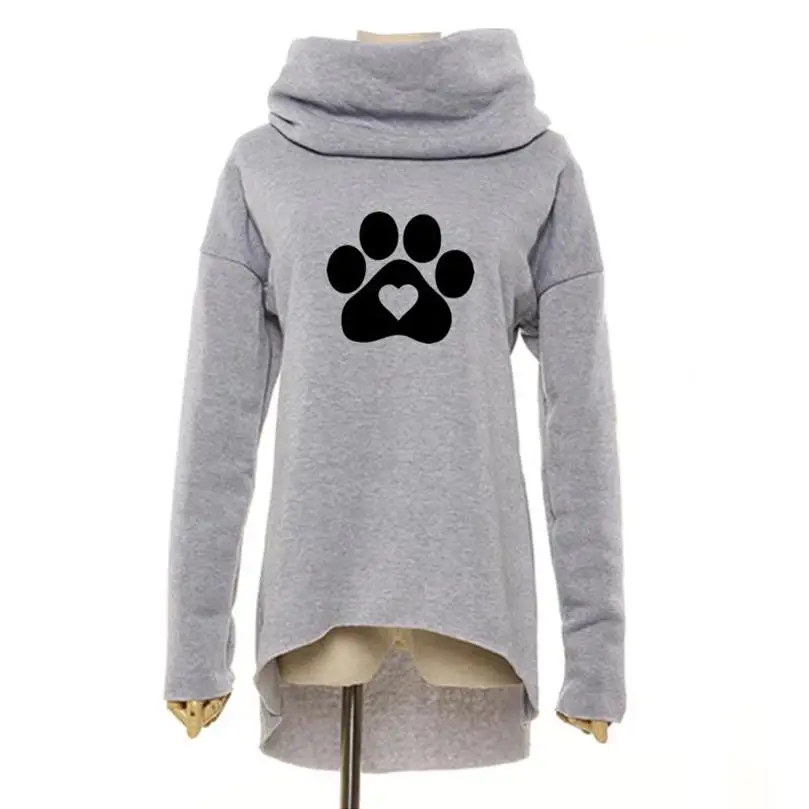 Turtleneck Hoodies For Women Cat Dog Paw Heart Animal Print Hoodies Kawaii Tops Women Loose Pattern Girls Print And Sweatshirts