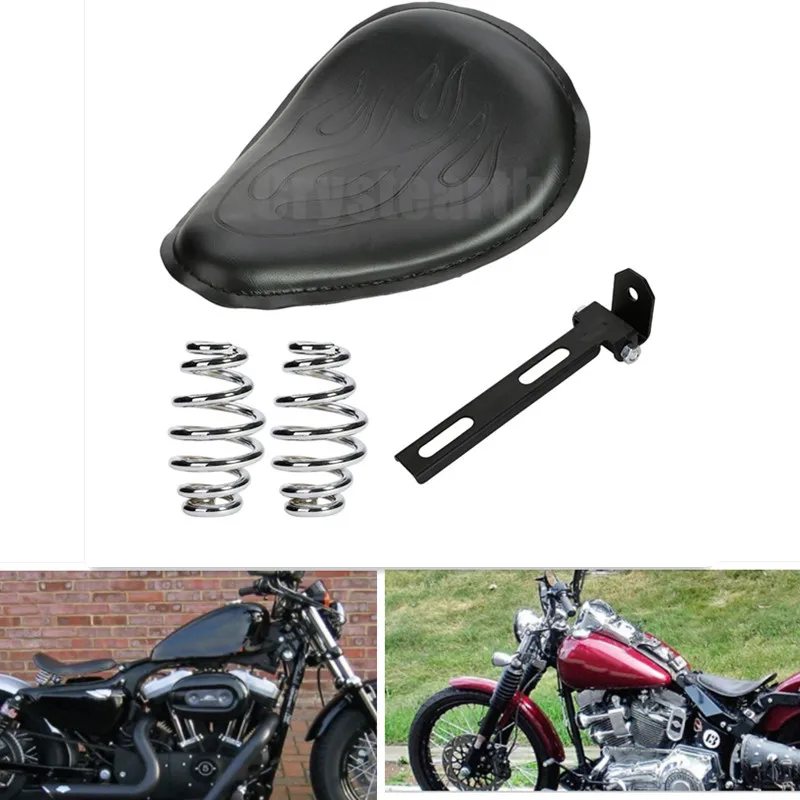 

Flame Leather Saddle Front Solo Seat & Bracket Springs Kit For Honda Yamaha Harley Sprotster XL 883 1200 Chopper Bobber Custom