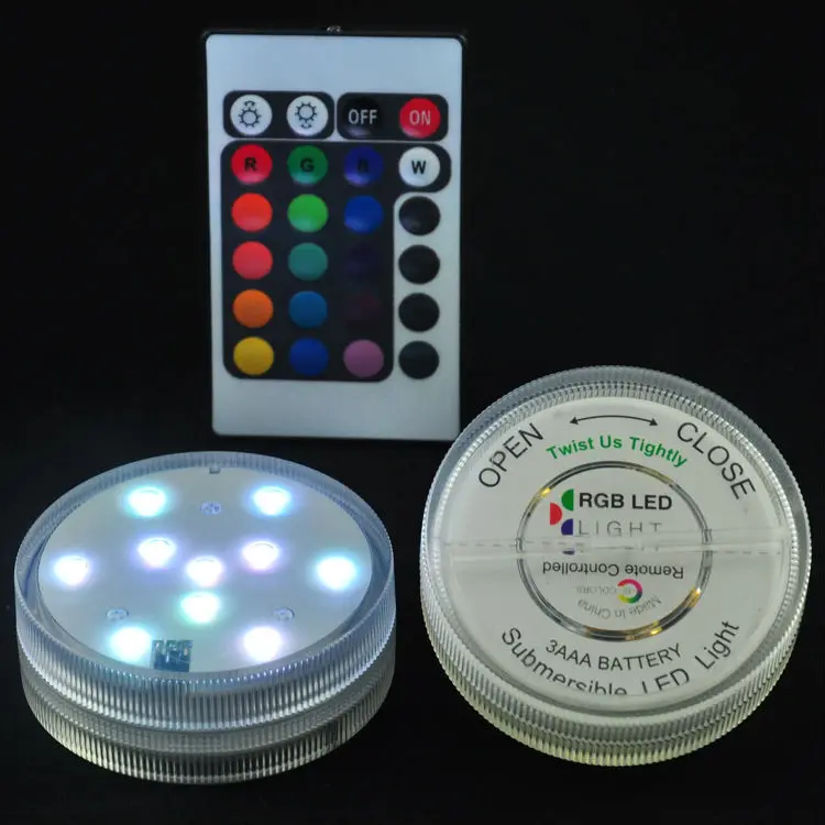 

3AAA battery operated led lights Super Bright Multicolor RGB LED Waterproof Submersible Party Light Base with Remote Control