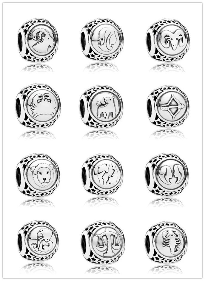 

SHINETUNG 1:1 S925 Sterling Silver Fashion 12 Constellation Zodiac Beads Pendant Charm Fit Original Charm Bracelet Jewelry