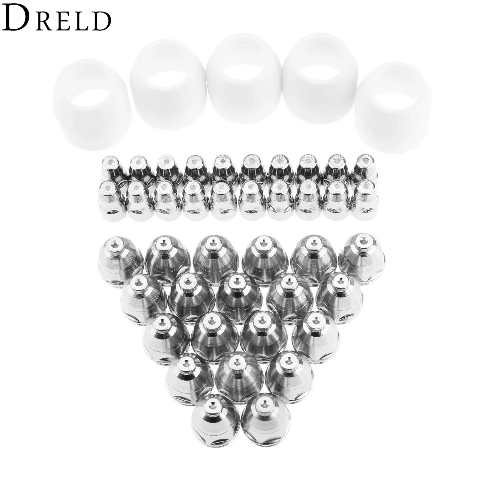 DRELD 45pcs/set P80 Electrode Tips 1.3 Nozzle Shield Cup for P-80 Plasma Cutter Torch Consumable 80-100A Welding Soldering Tool