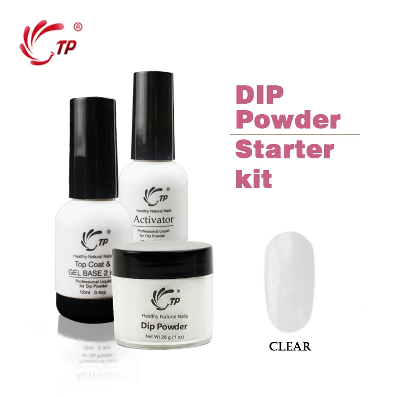TP 28g(1OZ) Dip Powder Starter Kit Base&Top 2 in 1 No Lamp Cure Gel Activator Clear Pink Nail Dip Powder Natural Dry Nail Salon