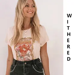 Увядшие богемные винтажные бежевые футболки с круглым вырезом из чистого хлопка с принтом русалки женские футболки harajuku camisetas verano mujer 2019