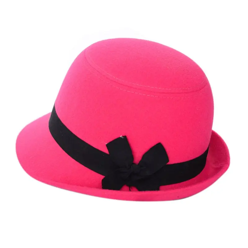 Красивая войлочная шерсть фетровая шляпа-котелок шляпы bonito Женщины Девушки Ретро бантом пляж - Цвет: Rose