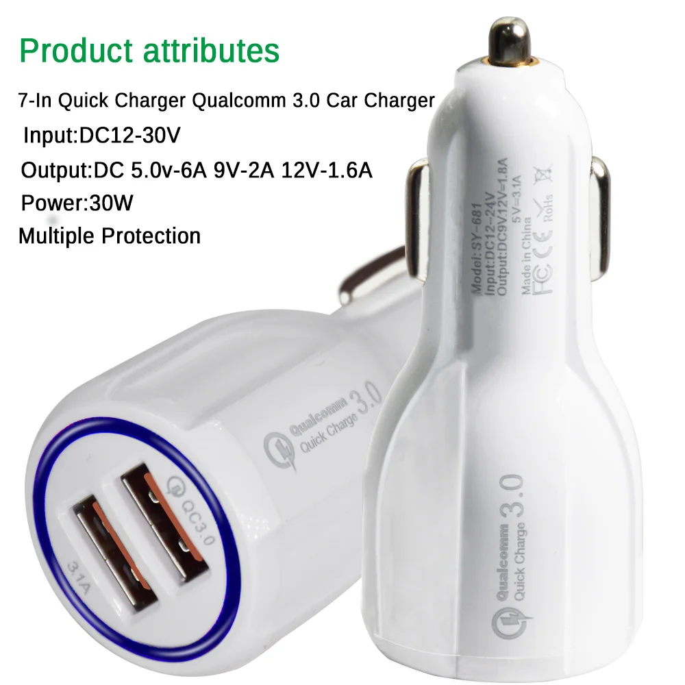Автомобильное зарядное устройство Quick Charge 3 0 QC адаптер быстрой зарядки двойной USB