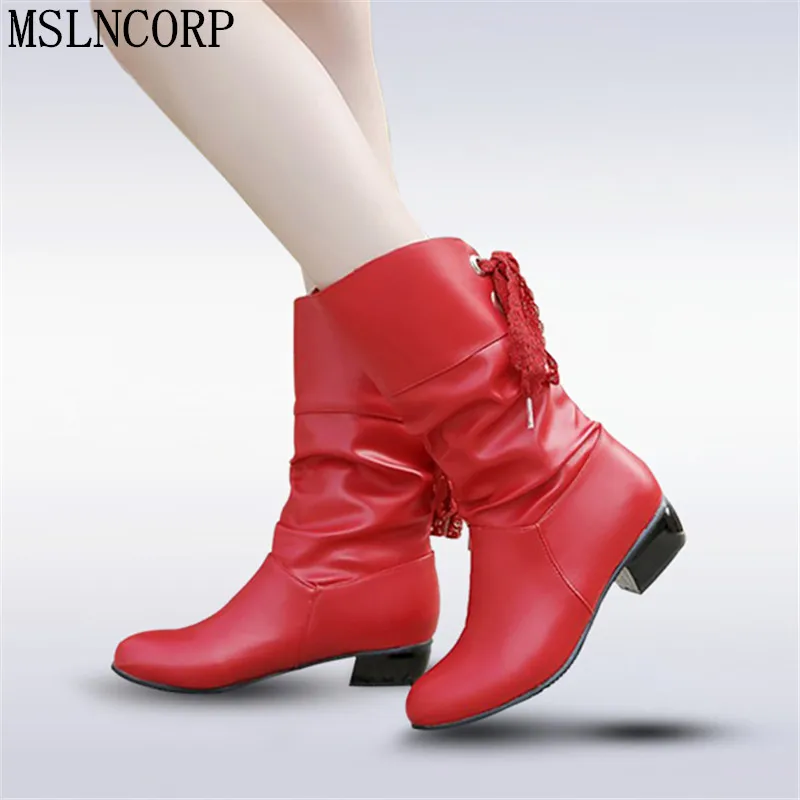

plus size 34-47 New Autumn Winter Plush Women Boots Mid-Calf Snow Boots Woman Keep Warm Mother Botas Butterfly Flats Roman Shoes