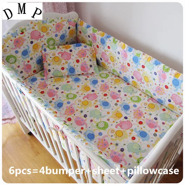 

Promotion! 6PCS baby crib bedding set, cartoon pattern around the crib bedding set (bumpers+sheet+pillow cover)