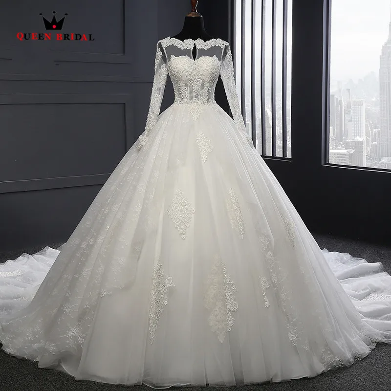 Custom Made Ball Gown Long Sleeve Lace Beading Pearls Luxury Elegant Wedding Dresses Real Photos font