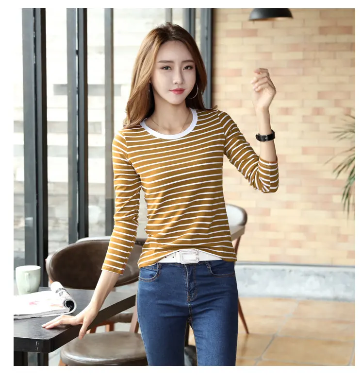 Autumn Winter Striped T-shirt Women Casual Plus Size Tops Tees Femme Long Sleeve Women Cotton Tshirt Camisetas Mujer 2019 (11)