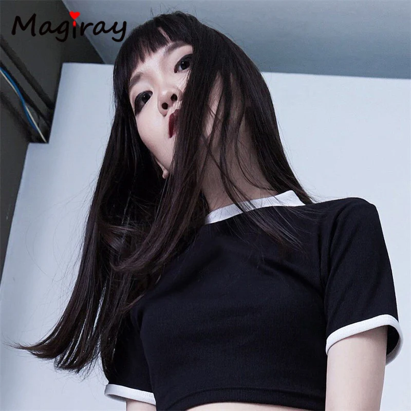 Женская Повседневная футболка Magiray Ulzzang укороченный топ с вырезами в виде