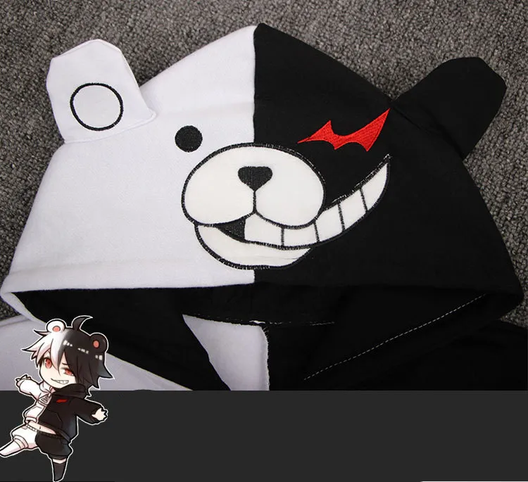 Аниме Danganronpa Косплей Монокума костюм Дети взрослых хлопок толстовки Толстовка с капюшоном утолщаются черный белый медведь пальто куртки T