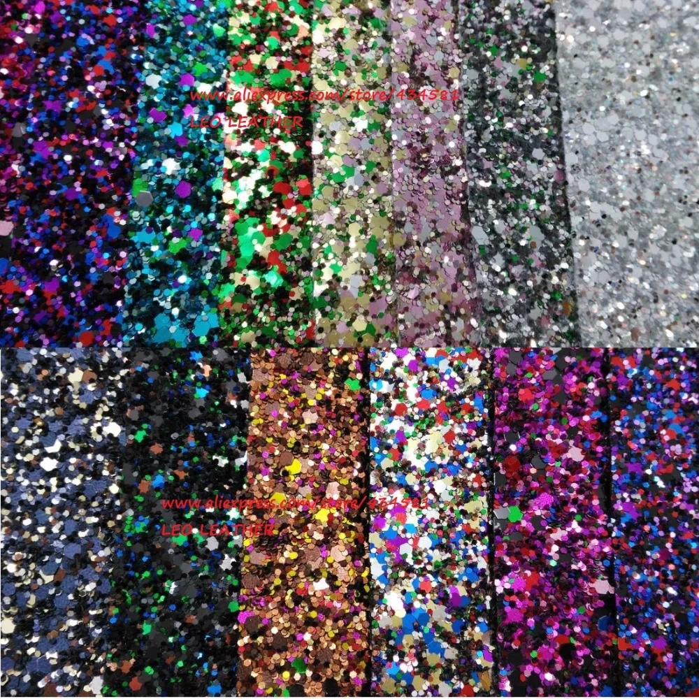 

Chunky Glitter Leather Synthetic Leather Faux Leather Fabric Glitter Leather with Colors Glitter For Sewing DIY P322