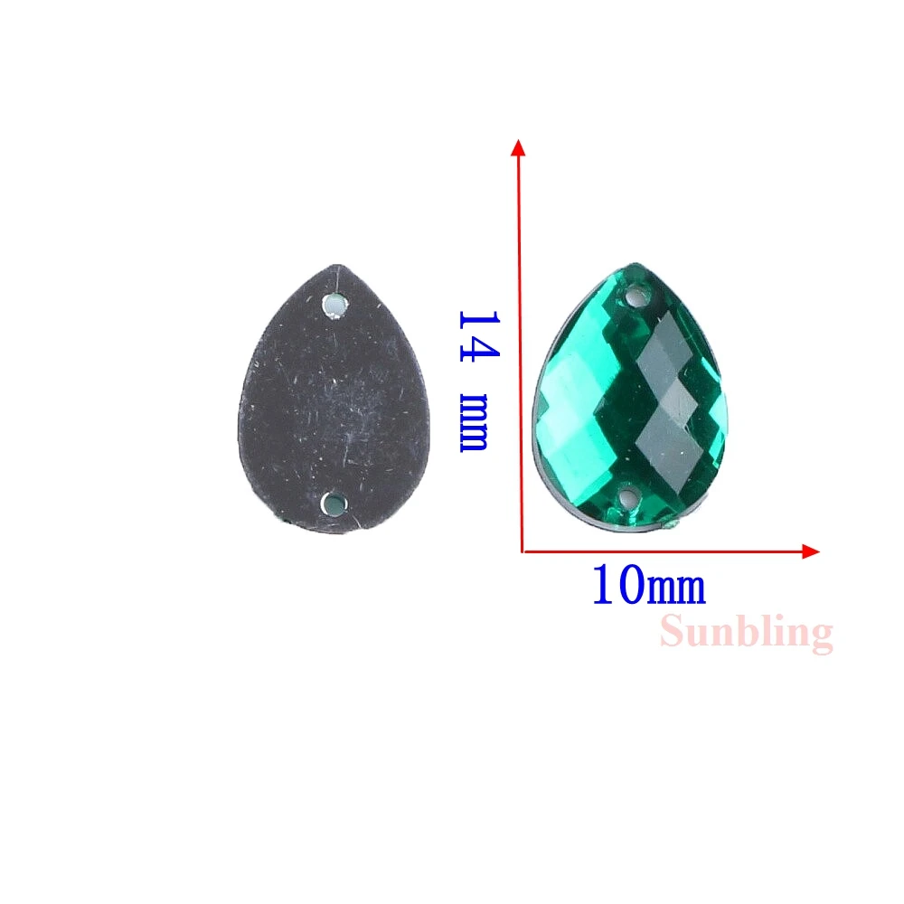 Sunbling 50 шт./лот 10*14 мм, форма в виде капли кристалл пришивные стразы 2 отверстия Серебряный с плоской задней частью акриловые украшения для свадебной одежды