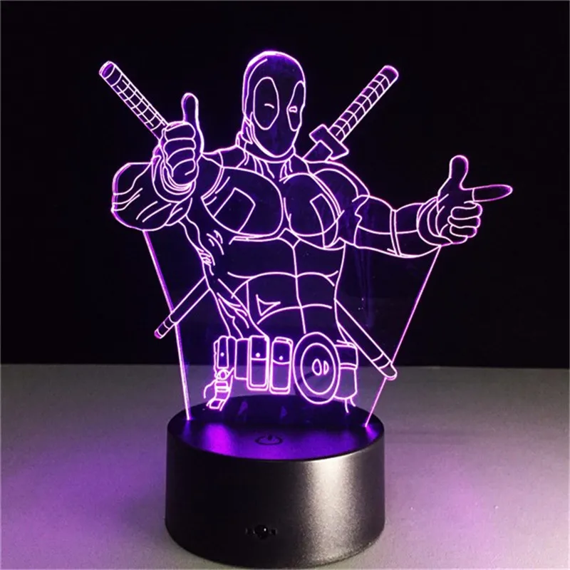 

Super Hero 3D Lamp LED Night Light The Avengers Deadpool Action Figure 7 Colors TouchTable Decoration Light Optical Illusion