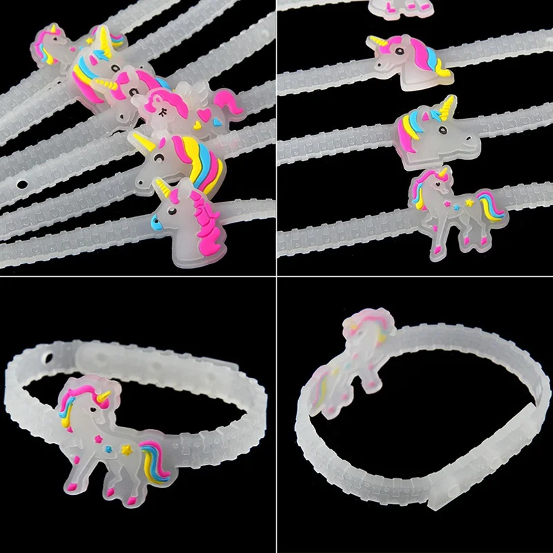 6 шт./лот Дизайн светятся в темноте мультфильм Единорог браслет для женщин девочек световой Регулируемая оснастки браслет ювелирных изделий