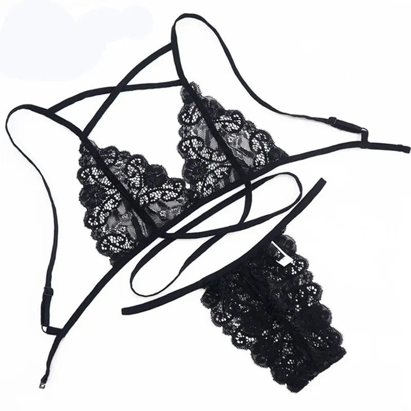 

2PC Women Push Up Black Sexy Lingerie Bra Briefs Underwear Sexy Deep V Bras Female Erotic Intimates bra