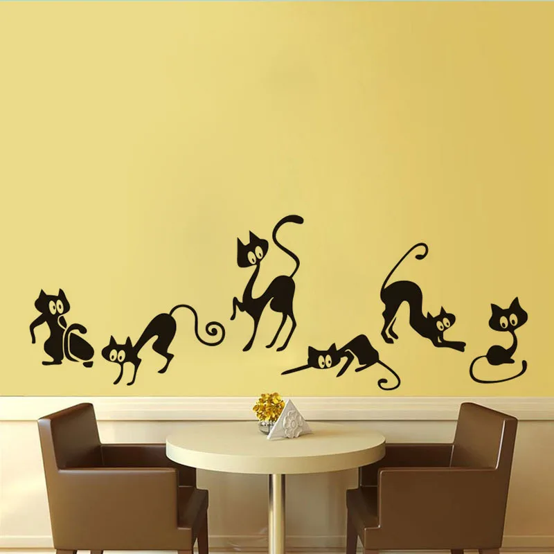 Funny Black Cat Wall Stickers Animals Living Room Background For Home