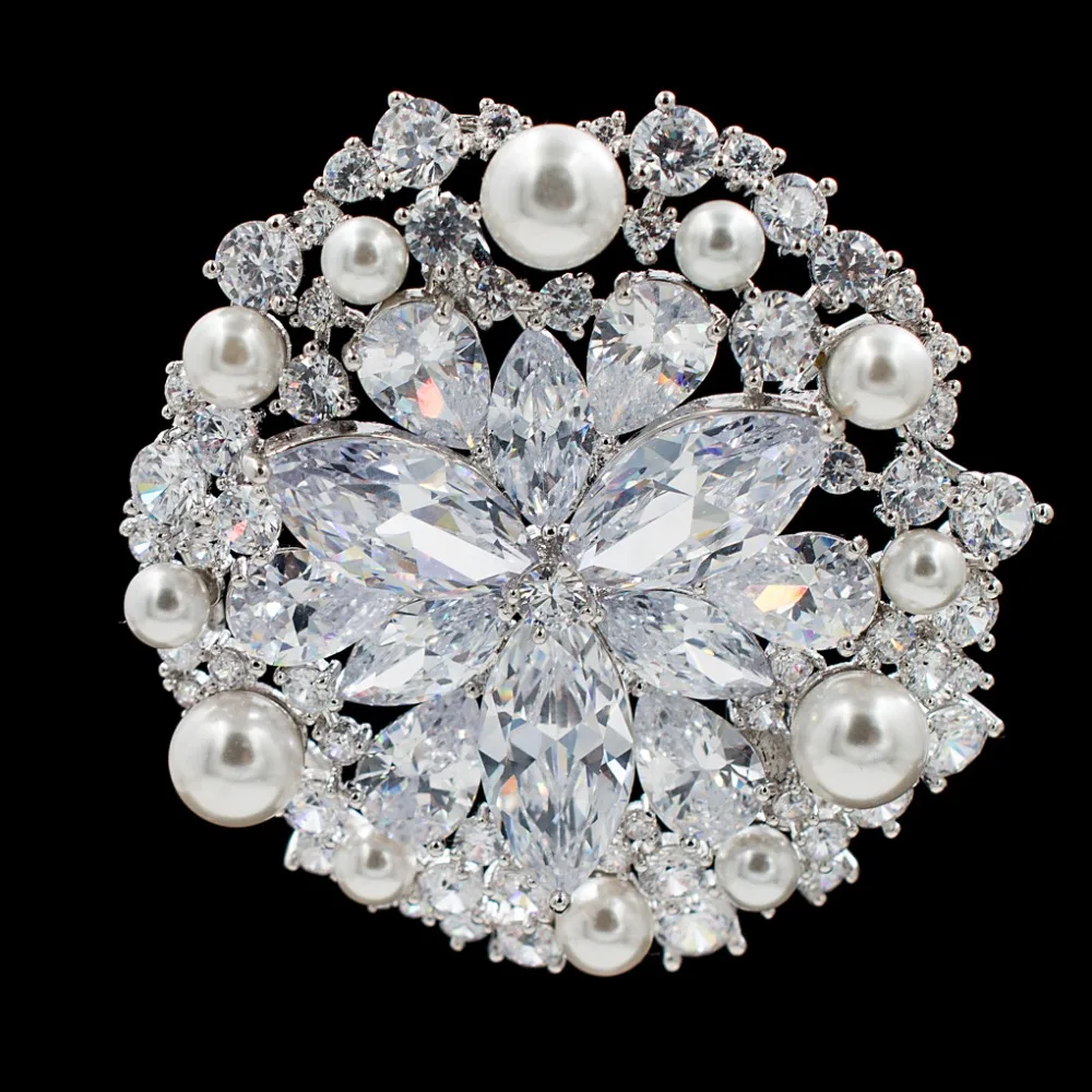 Luxury Full Cubic Zircon CZ Round Brooch Pin Dress Pins Broach Wedding Accessory Jewelry B0017