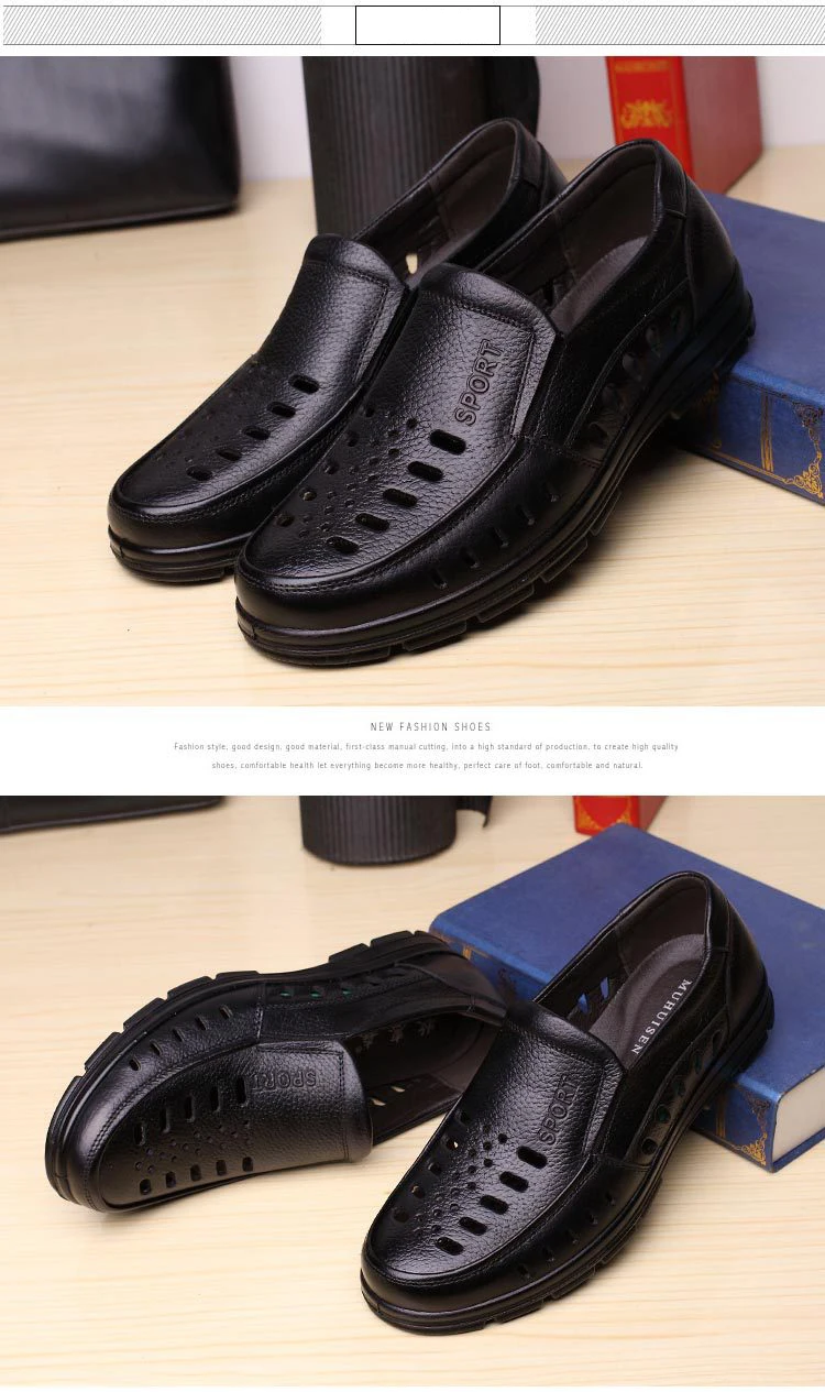 Мужские сандалии; Новинка; Летняя обувь из натуральной кожи вентиляции Для Мужчин's Деловые повседневные туфли мужские брендовые сандалии черные коричневые M403