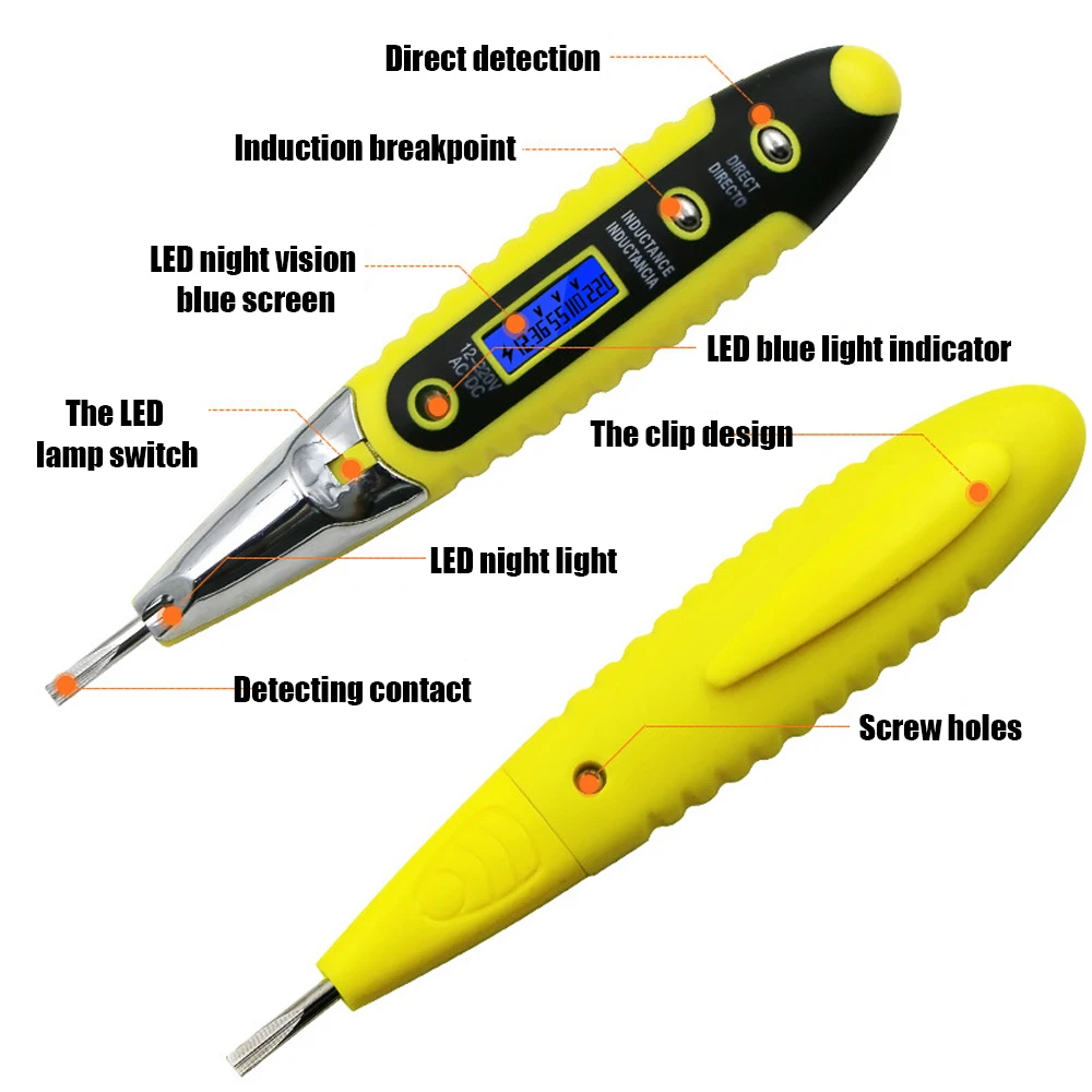 Проводной трекер с ночным видением, детектор напряжения, тестовый инструмент er, 12-220 В, ЖК-дисплей, цифровой, несколько датчиков, AC DC, электрическая тестовая ручка