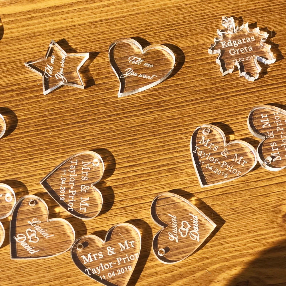 50 pcs Personalized Engraved  Circle Heart Crown Star Wedding Table Centerpieces Decoration Favors Candy Box Tags Baby Baptism1