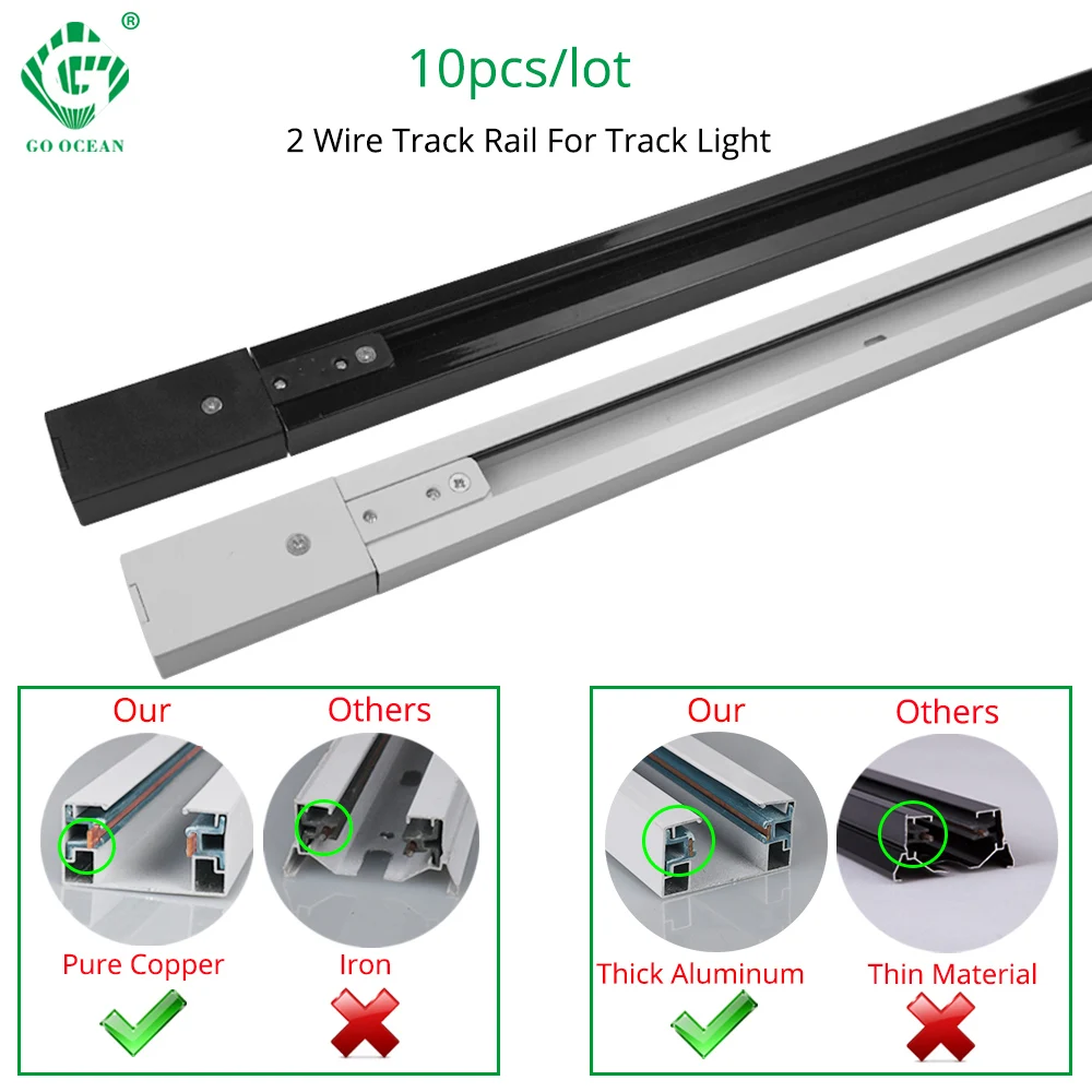 GO OCEAN Track Lighting 1m Track Rail Aluminum 1 meter Wire Track Light Rail Fixture 2 wires aluminum rail of track lights