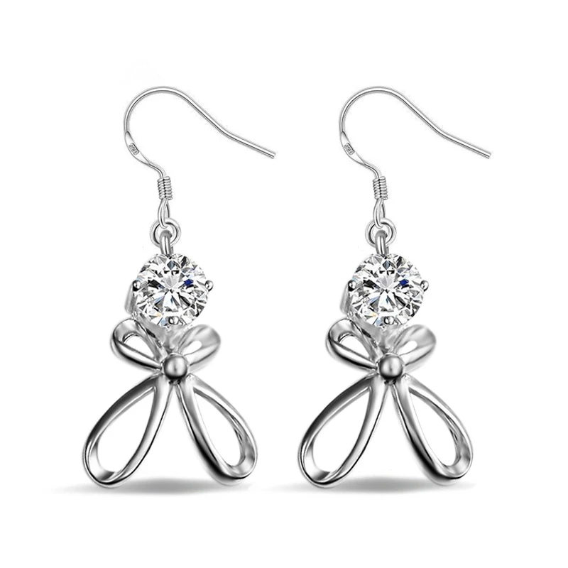 

KOFSAC New Fashion Simple Geometric Shiny CZ Earrings Silver 925 Jewelry For Women Party Present Hot Brincos Para As Mulheres