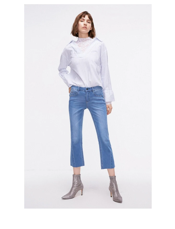 Только женские осенние Новые расклешенные джинсы капри с низкой талией | 11836I524