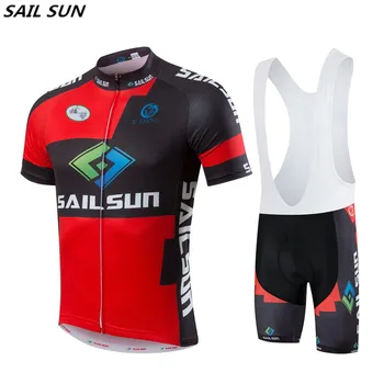 

Hot SAIL SUN Men Red Bike Jersey Bib Shorts Sets Team Cycling Jersey Top Black MTB Pro Bicycle Clothing Summer Bike Shirt