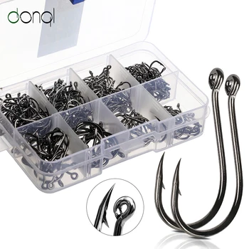 

DONQL 300pcs/Box Fishing Hooks Mixed Size Barbed Circle Fishhook Carbon Steel Jig Carp Hooks Fly Fishing Accessories Tackle
