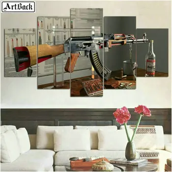 

5 spell diamond painting gun picture 3d round diamond embroidery mosaic full square living room decoration AK47 gun sticker