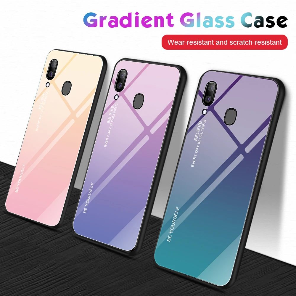 

Gradient Tempered Glass Cases for Samsung Galaxy A40 A405 A 40 2019 a40 Case Fashion Glass + SIlicone Phone Case Cover Housing
