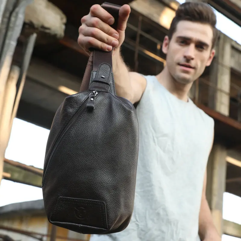

BULLCAPTAIN Genuine Leather Crossbody Bags men Brand Male Shoulder Bag casual men's music chest bags messenger bag