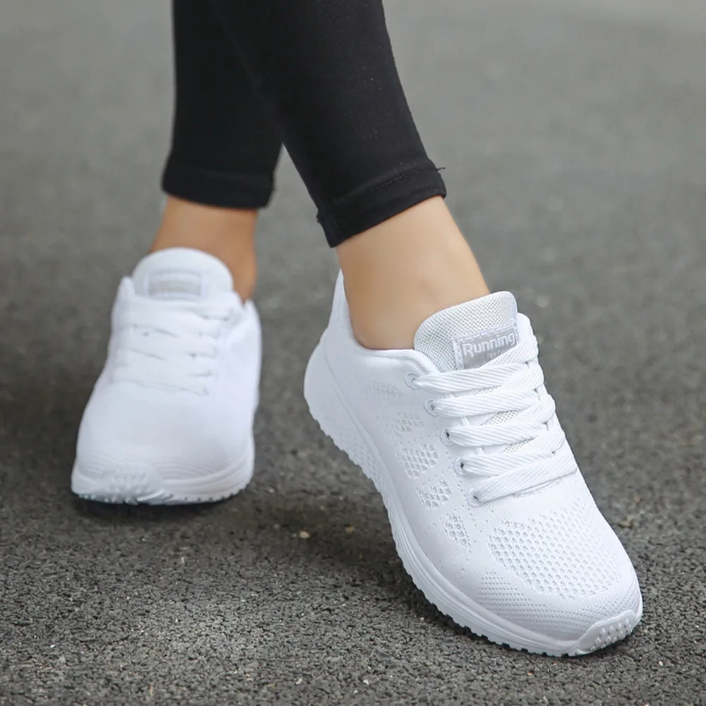 

2019 Sneakers Women Sport Shoes Lace-Up Beginner Rubber Fashion Mesh Round Cross Straps Flat Sneakers Running Shoes Casual Shoes