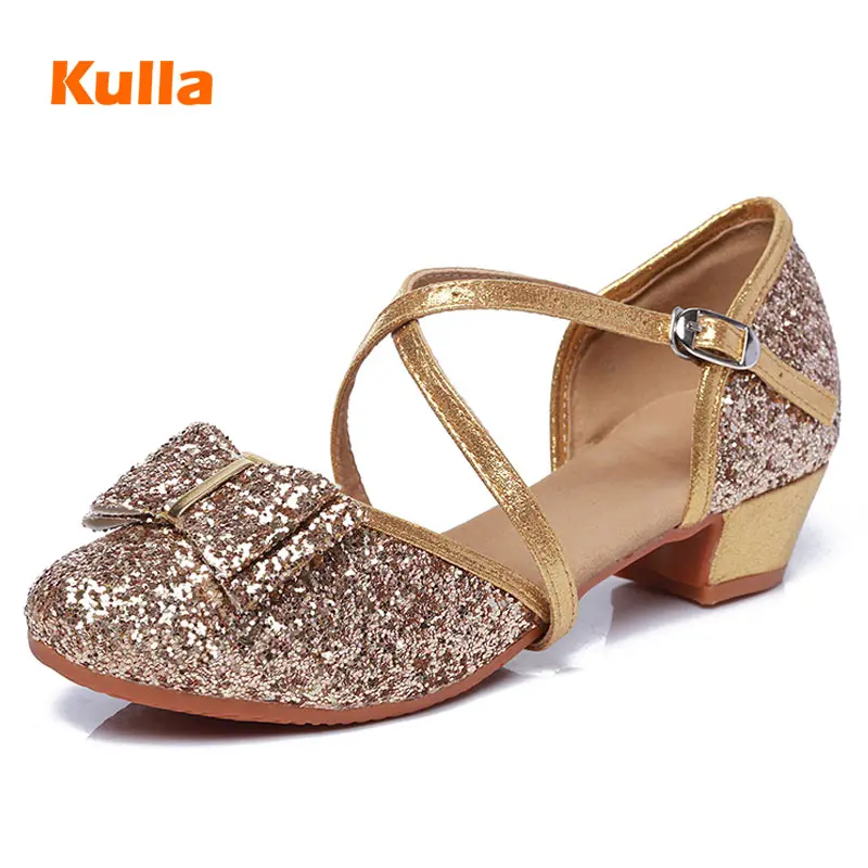 $11.53 Soft Sole Latin Dance Shoes For Girls Colors Bowtie Salsa Jazz Dance Shoes Children Low Heel 3cm
