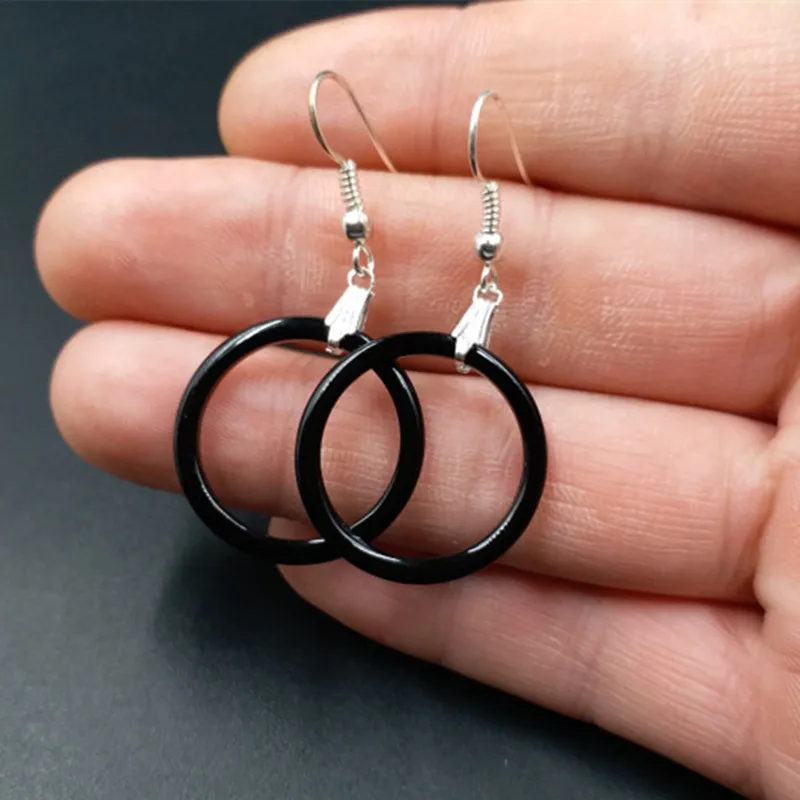 

High-grade fine natural LeBron Black Round Earrings
