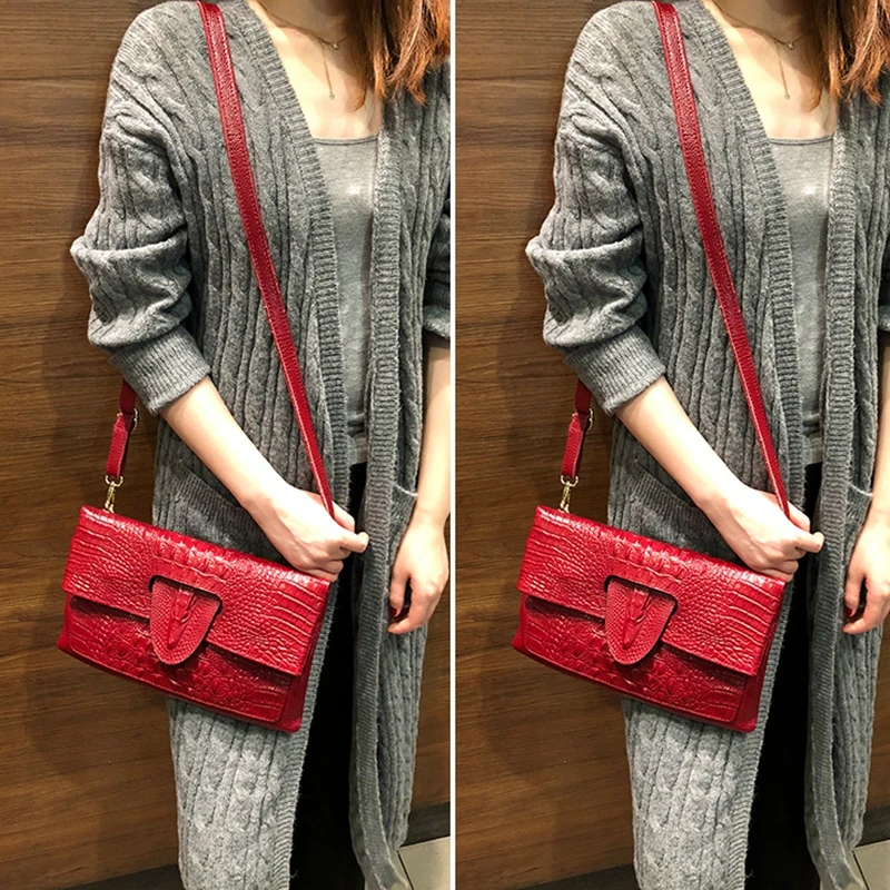DOYUTG المرأة المغلف حقائب يد التمساح رئيس يوم مخلب سيدة جلد البقر الحقيقي حقيبة كتف Crossbody المحافظ حقيبة زفاف A227